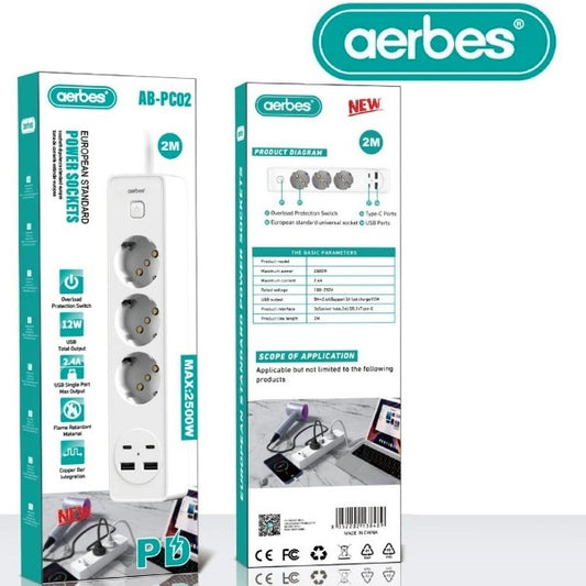 MULTIPRESA UFFICIO 10A CON PRESE USB - CAVO 2 MT