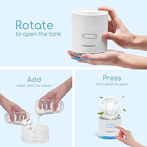 Mini ventilatore portatile con funzione nebulizzatore d'acqua ricaricabile