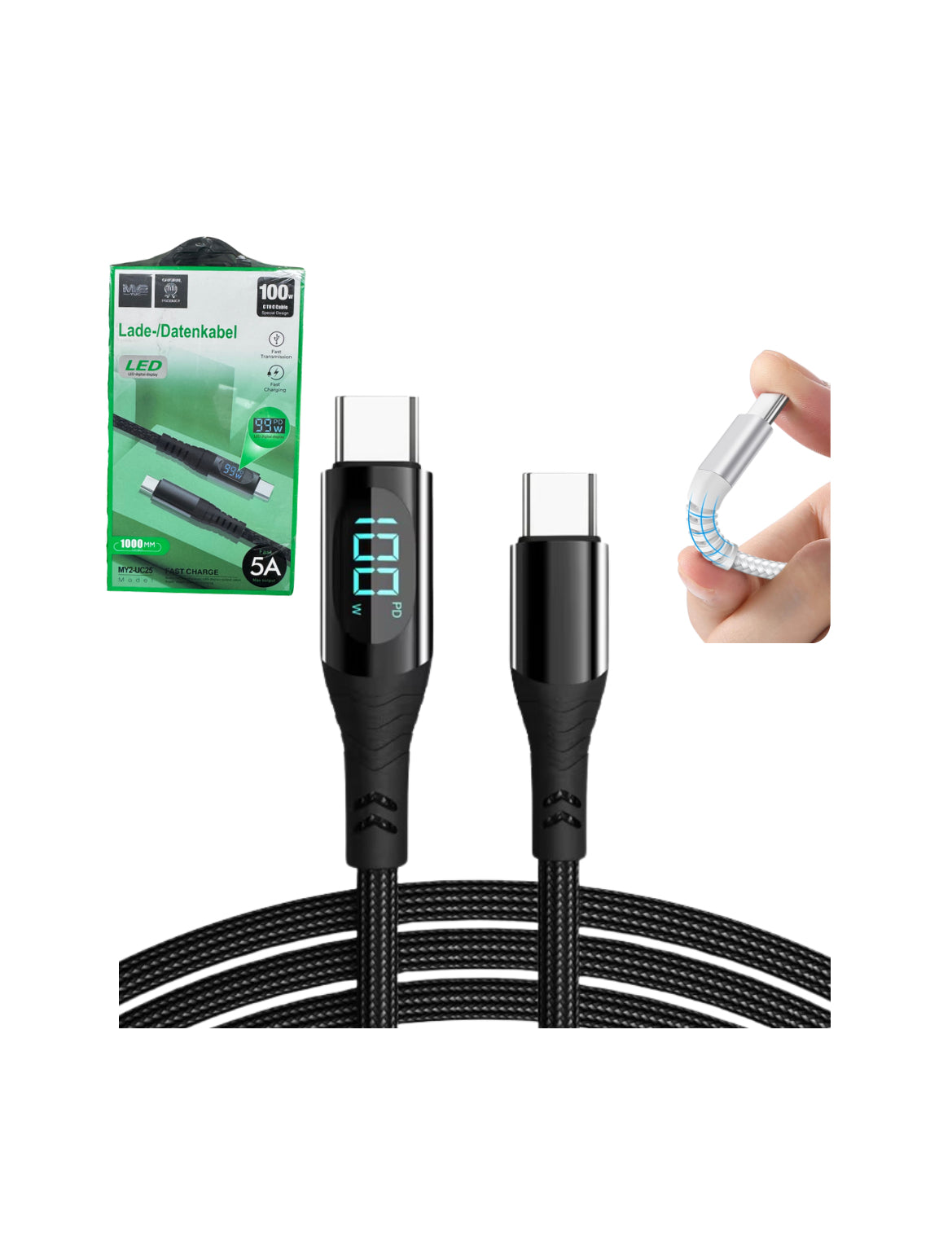 100 CM - 100W CAVO DATI TYPE C - TYPE C CON INDICATORE POTENZA ASSORBITA