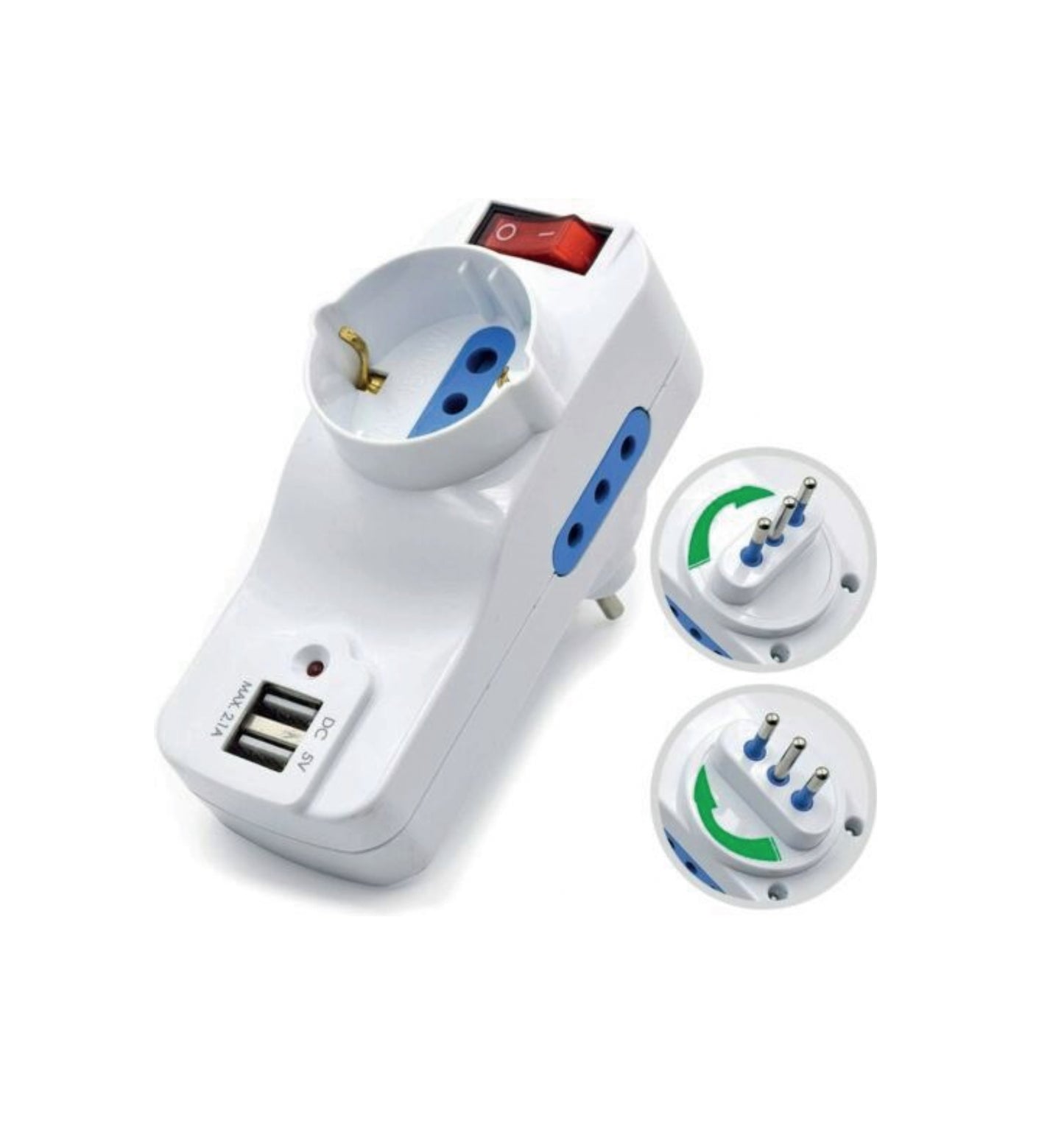 10 PZ -  ADATTATORE TRIPLO SPINA 10A - 2 USB