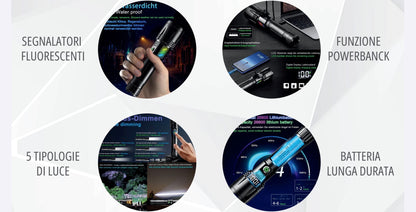 Torcia LED Militare Ricaricabile in alluminio aeronautico nero